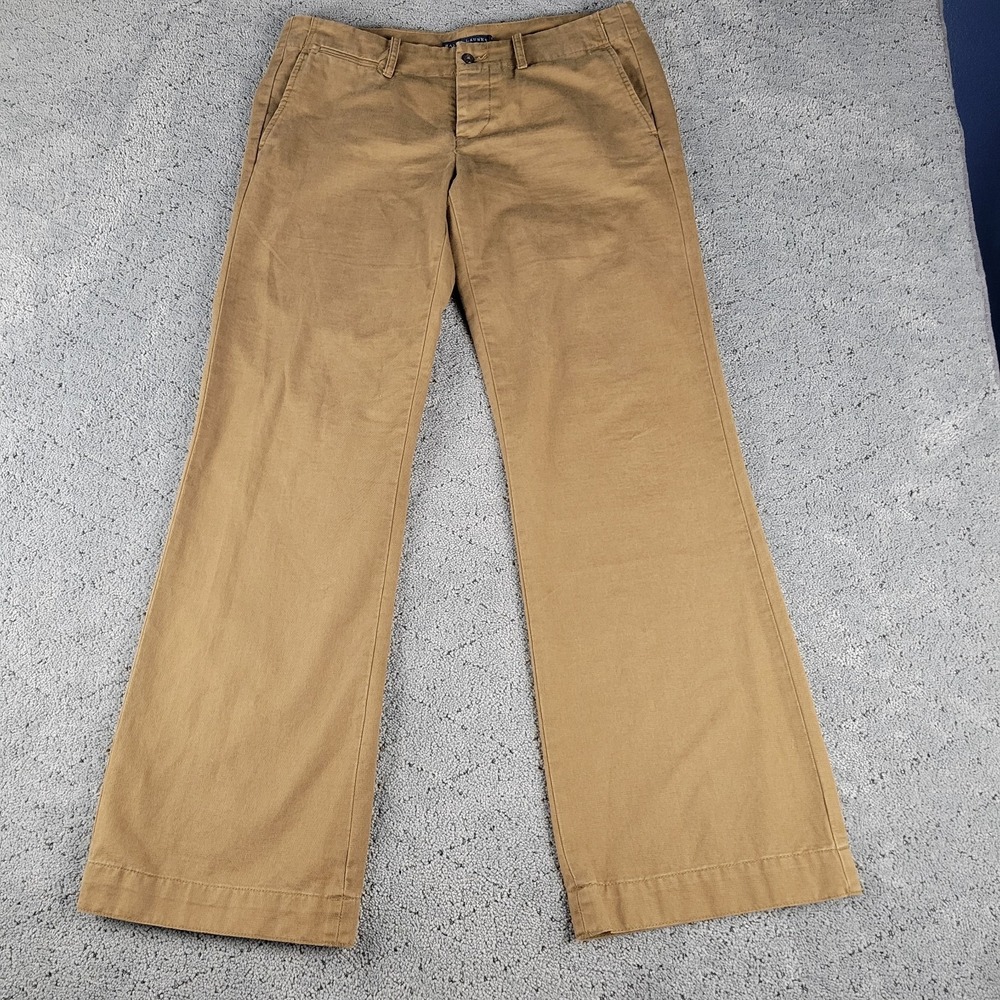 Ralph Lauren Pants Womens 10 Brown WIde Leg Relaxed Mid Rise Flare Cotton Casual